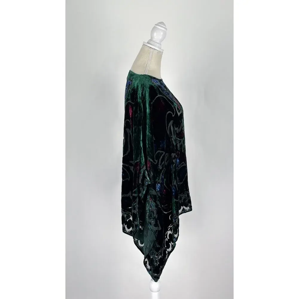 Chicos Silk Blend Velvet Burnout Poncho Womens Size Small / Medium New Green